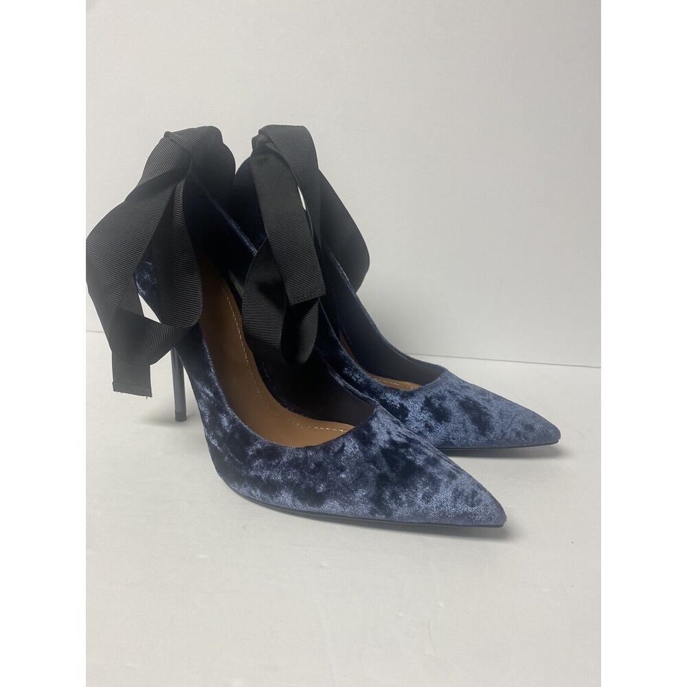 Zara Navy Blue Velvet Stiletto High Heel Court Shoes/Ballet Pumps Size 40
